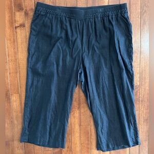 Ellen Tracy Women’s Navy Blue Linen Capris Pants Elastic Waistband Size 1X